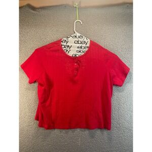 WOMANS 2X red ribbed cotton stretch button short sleeve SHIRT